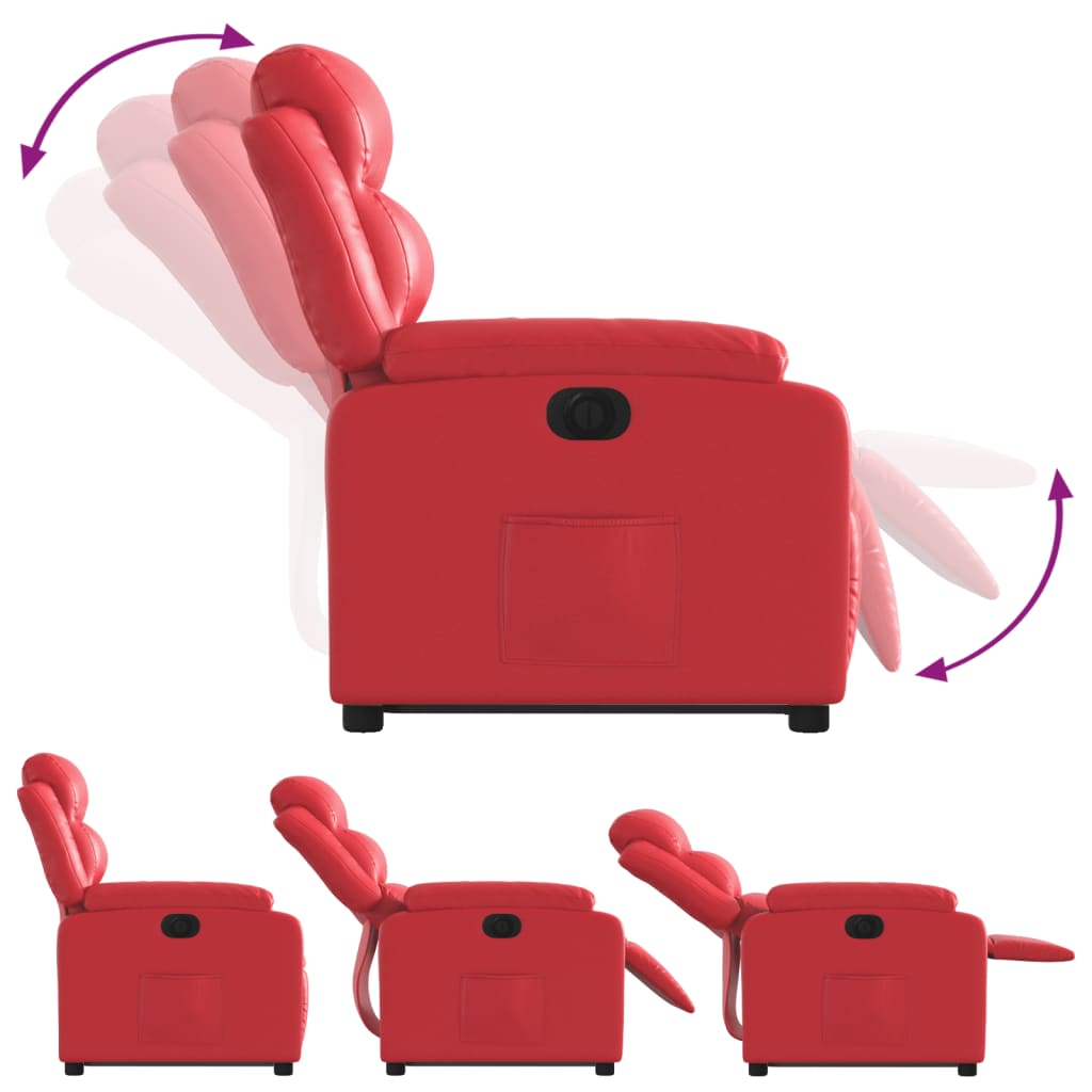 Fotoliu rabatabil electric cu ridicare, rosu, piele ecologica — imaginea 6