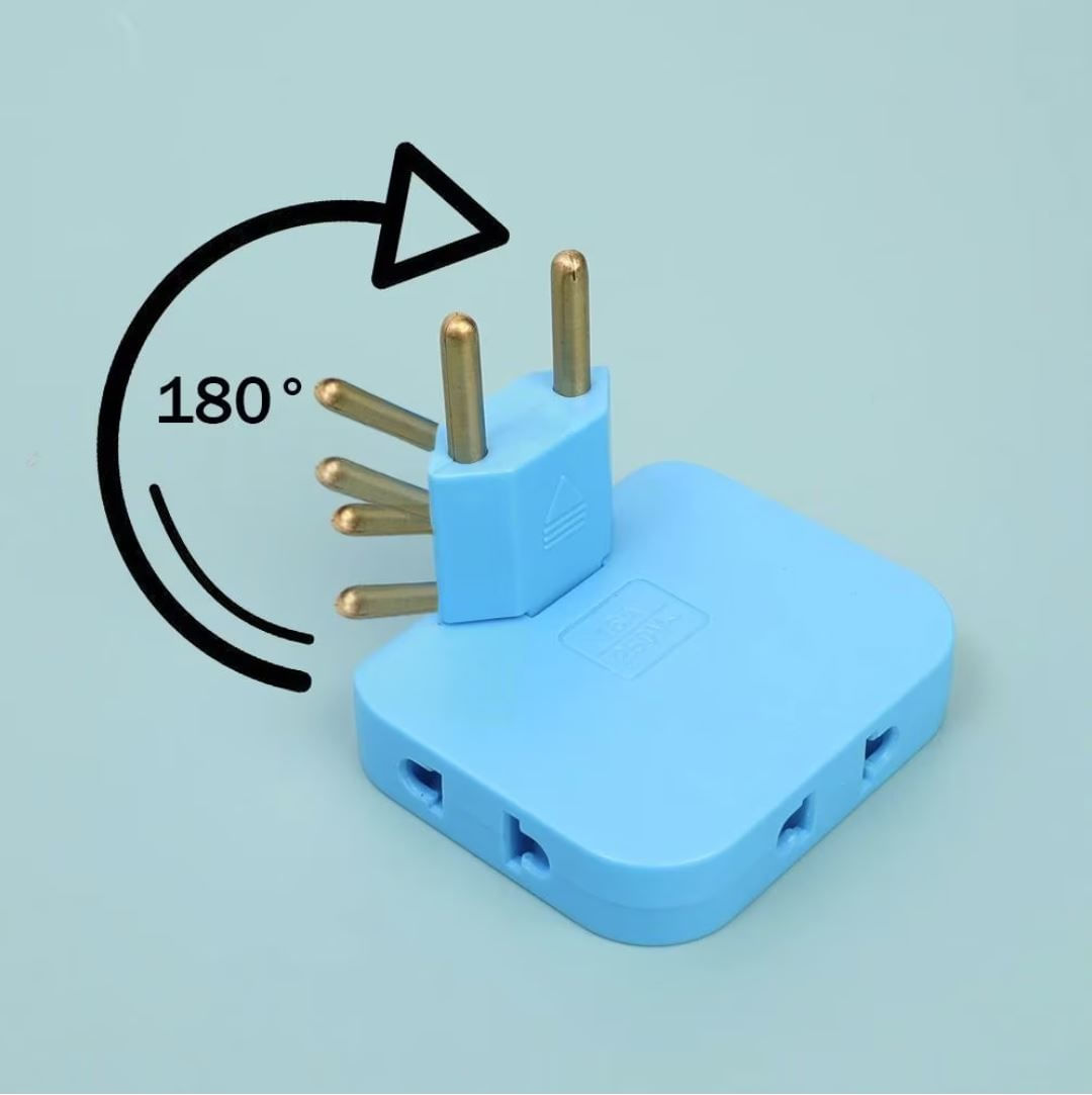 Adaptor Triplu Rotativ 180° cu 2 Prize si 2 Porturi USB Techstar®, 2500W, Albastru - Ideal pentru Spatii Inguste - 1 | YEO