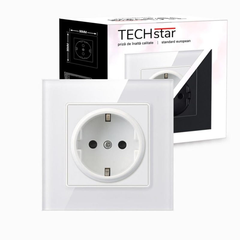 Priza Techstar® Crystal TS1, Sticla Securizata, Simpla, 16A - 2 | YEO
