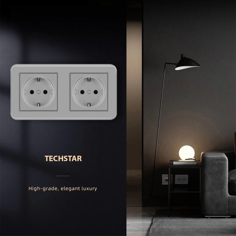 Priza Dubla De Perete Incastrata Techstar® TS-PC, 110-250V, 16A, Ignifuga, 80x151mm - 1 | YEO