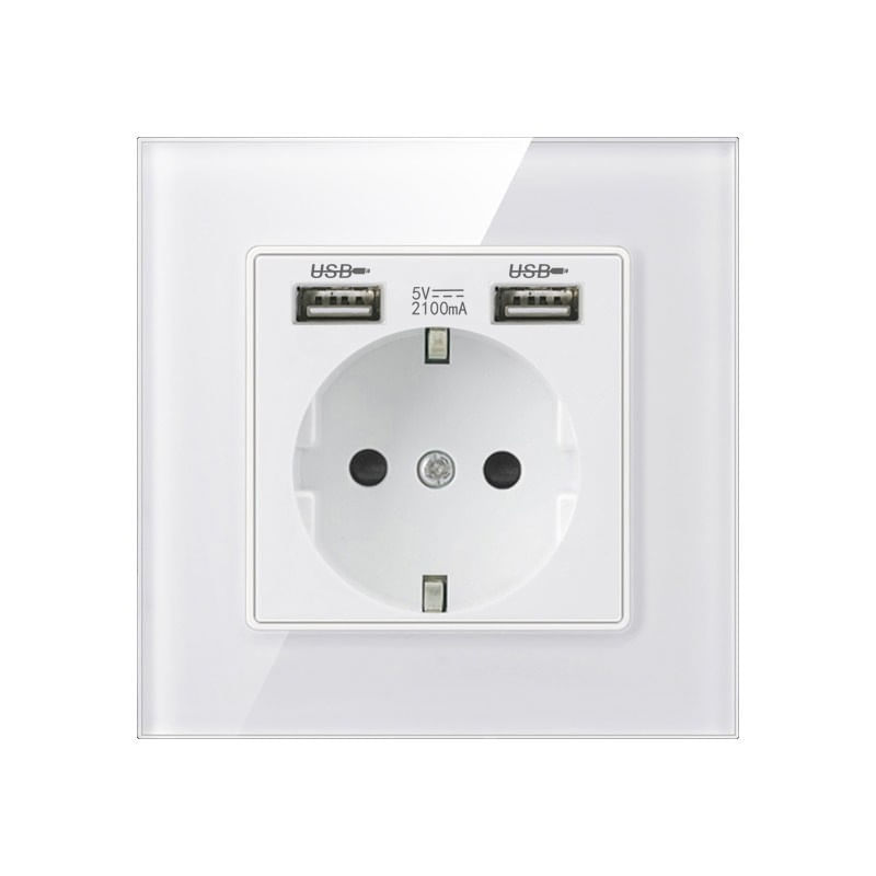 Priza Techstar® Crystal TSU1, Simpla, 2 x USB, 2.1A, Sticla Securizata, 16A