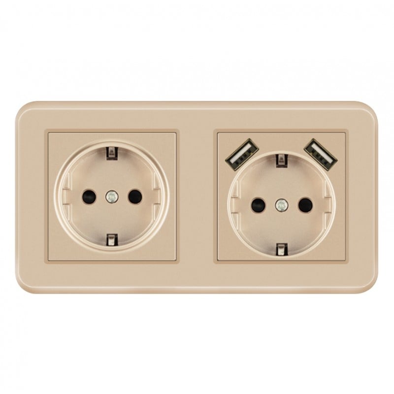 Priza Dubla De Perete cu 2 Porturi USB Techstar® TS-PC, 110-250V, 16A, Ignifuga, 80x151mm - 3 | YEO