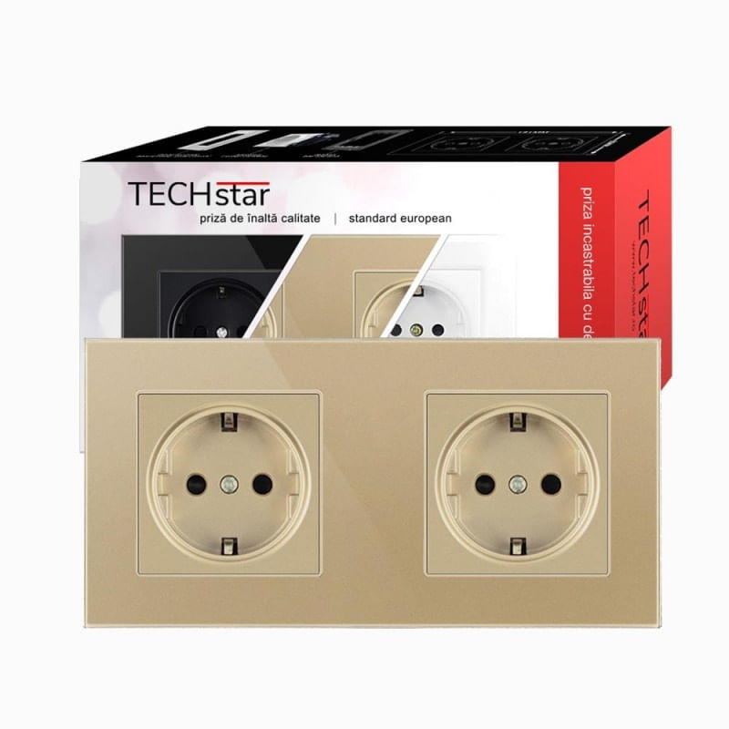 Priza Techstar® Crystal TS2, Dubla, Sticla Securizata, 16A