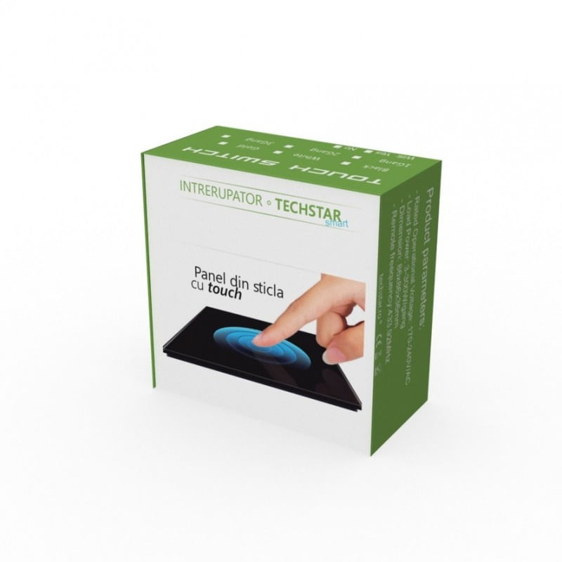 Intrerupator Touch Techstar®, Sticla Securizata, Design Modern, Iluminare LED, 1 Faza, Gri