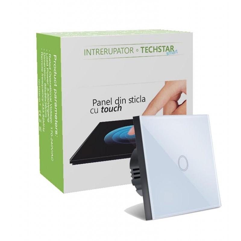 Intrerupator Touch Techstar®, Sticla Securizata, Design Modern, Iluminare LED, 1 Faza, Alb - 4 | YEO