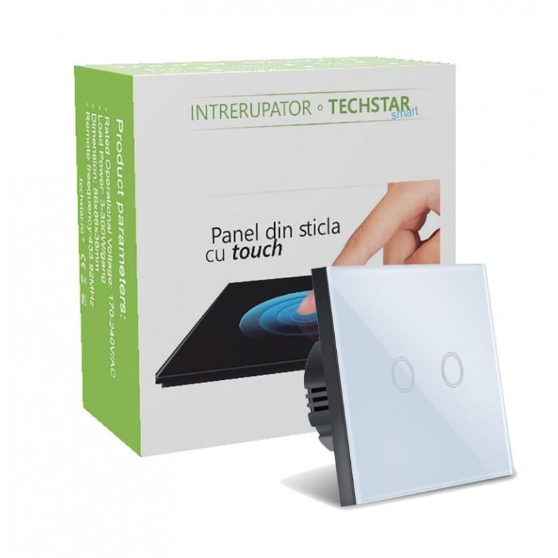 Intrerupator Touch Techstar®, Sticla Securizata, Design Modern, Iluminare LED, 2 Faze, Alb - 4 | YEO