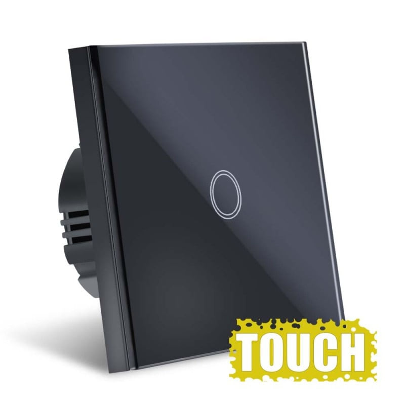 Intrerupator Touch Techstar®, Sticla Securizata, Design Modern, Iluminare LED, 1 Faza, Negru