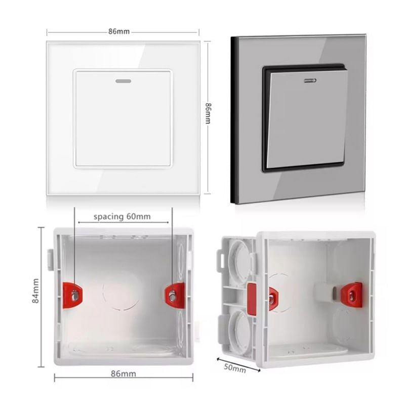 Intrerupator Cap Scara Cu Panou Din Sticla Securizata Techstar® TGS 01, 220V, 16A, 86 X 86 Mm, Alb, cu 1 Modul - 4 | YEO