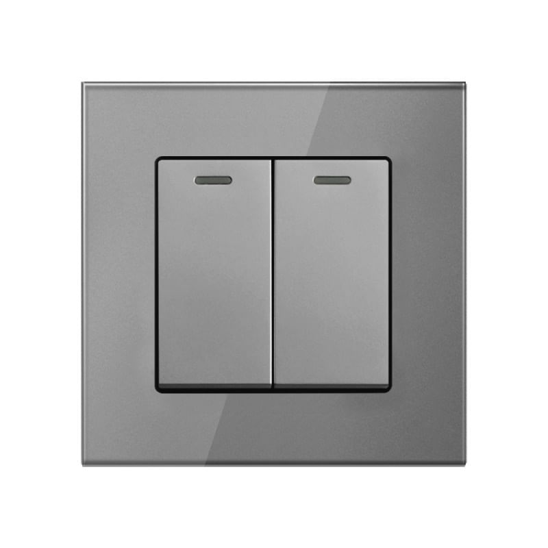 Intrerupator Dublu Cap Scara Cu Panou Din Sticla Securizata Techstar® TGS 01, 220V, 16A, 86 X 86 Mm, Gri, cu 2 Module - 4 | YEO