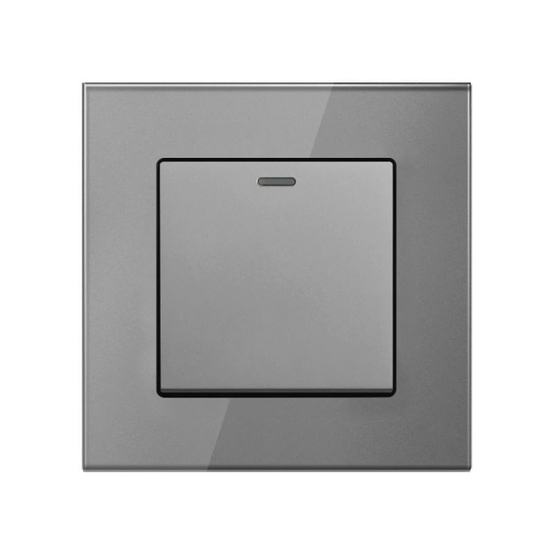 Intrerupator Cap Scara Cu Panou Din Sticla Securizata Techstar® TGS 01, 220V, 16A, 86 X 86 Mm, Gri, cu 1 Modul - 1 | YEO