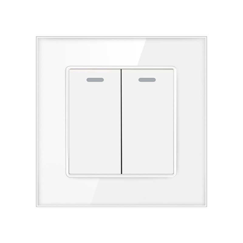 Intrerupator Dublu Cap Scara Cu Panou Din Sticla Securizata Techstar® TGS 01, 220V, 16A, 86 X 86 Mm, Alb, cu 2 Module - 2 | YEO