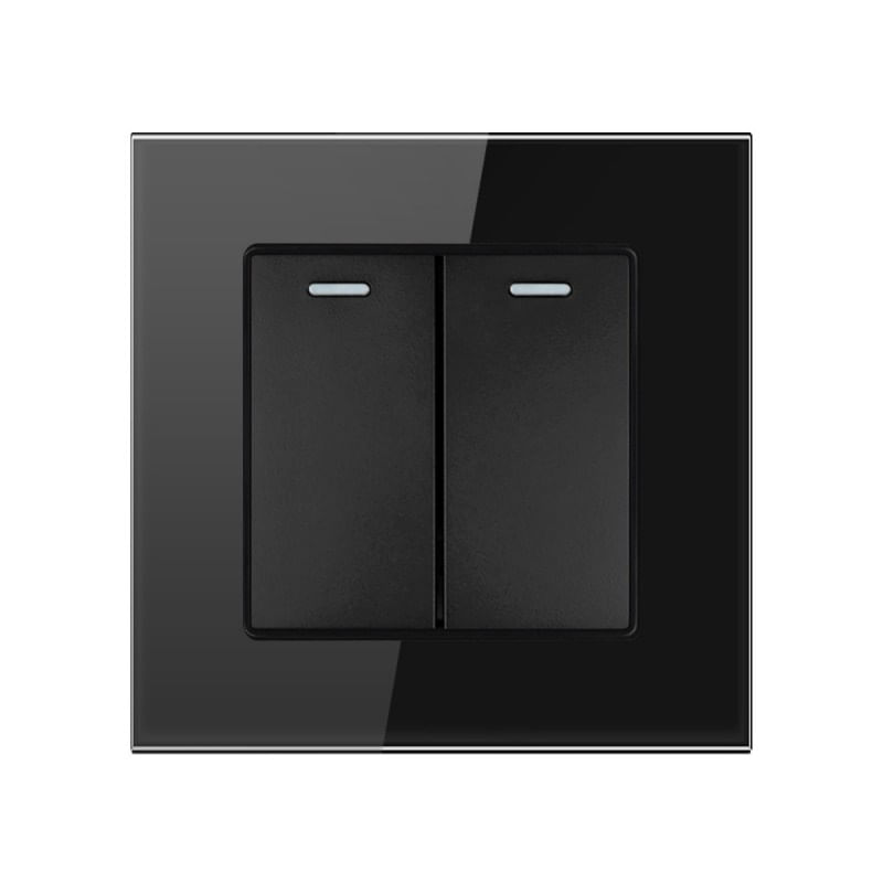 Intrerupator Dublu Cap Scara Cu Panou Din Sticla Securizata Techstar® TGS 01, 220V, 16A, 86 X 86 Mm, Negru, cu 2 Module - 1 | YEO