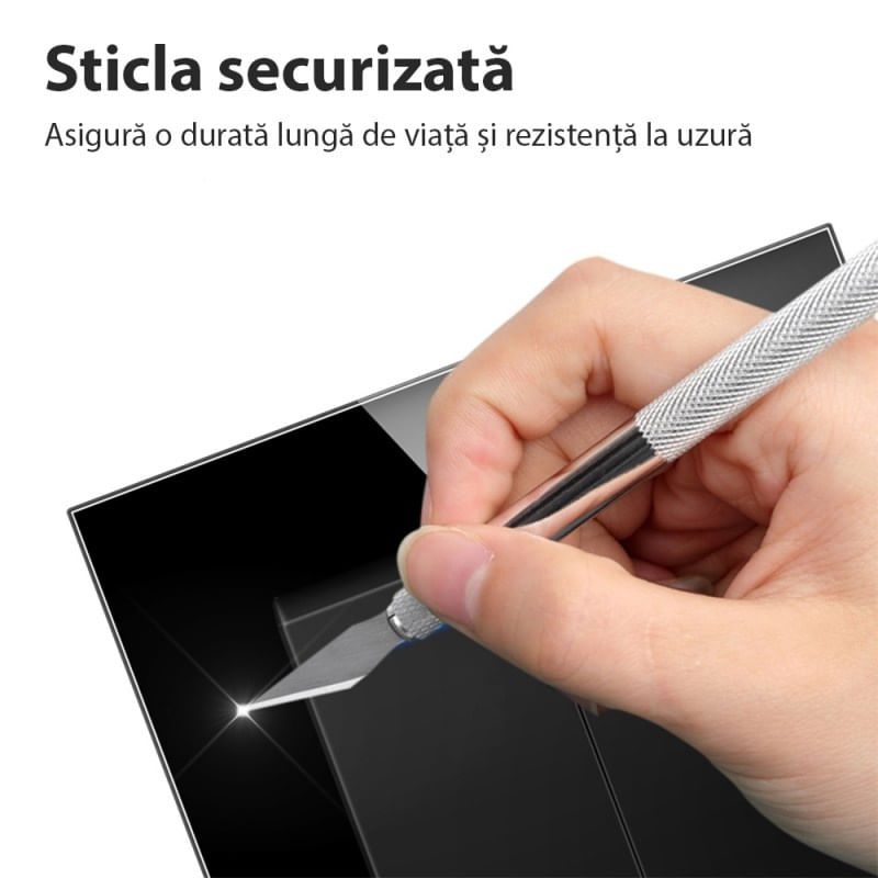 Intrerupator Triplu Cap Scara Cu Panou Din Sticla Securizata Techstar® TGS 01, 220V, 16A, 86 X 86 Mm, Gri, cu 3 Faze - 2 | YEO
