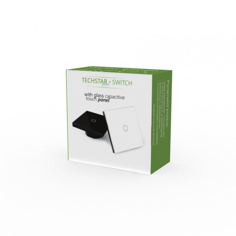 Intrerupator Touch Techstar® TG02, Sticla Securizata, Design Modern, Iluminare LED, 1 Faza, Negru - 1 | YEO