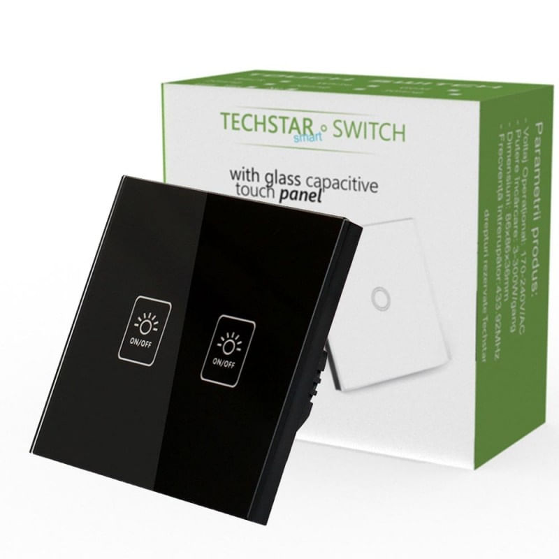 Intrerupator Touch Techstar® TG02, Sticla Securizata, Design Modern, Iluminare LED, 2 Faze, Negru - 4 | YEO