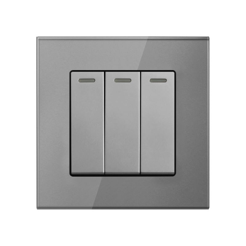 Intrerupator Triplu Cap Scara Cu Panou Din Sticla Securizata Techstar® TGS 01, 220V, 16A, 86 X 86 Mm, Gri, cu 3 Faze - 3 | YEO
