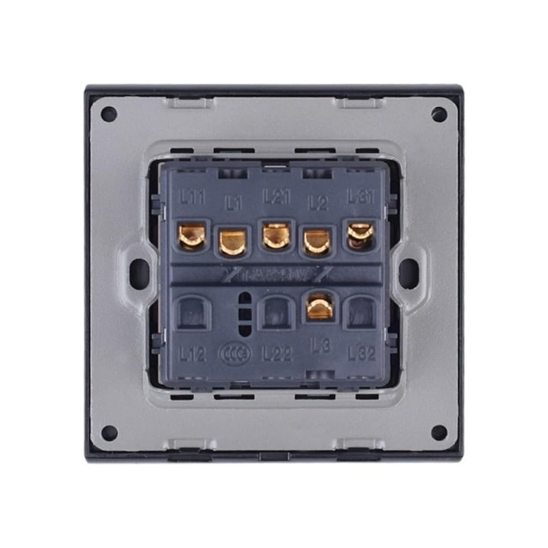 Intrerupator Triplu Cap Scara Cu Panou Din Sticla Securizata Techstar® TGS 01, 220V, 16A, 86 X 86 Mm, Negru, cu 3 Faze - 2 | YEO