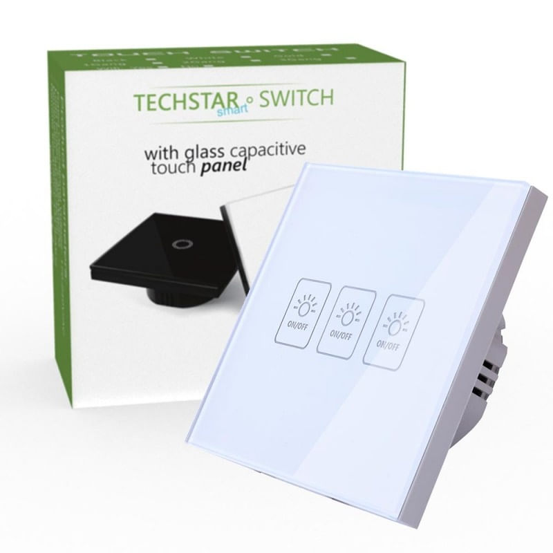 Intrerupator Touch Techstar® TG02, Sticla Securizata, Design Modern, Iluminare LED, 3 Faze, Alb - 1 | YEO