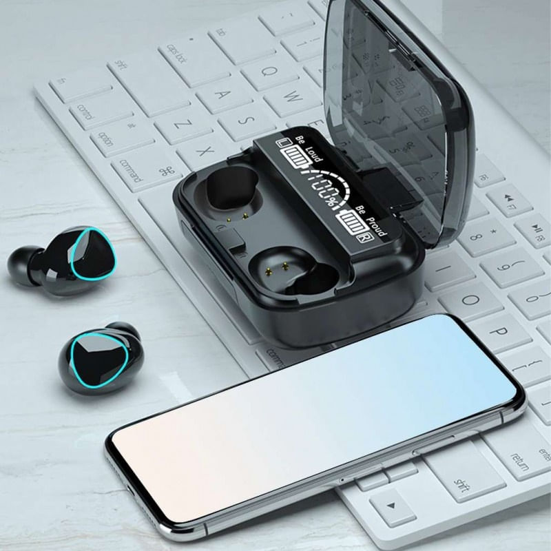 Casti Smart Techstar® M10, Wireless, Bluetooth V5.1, Touch, Display Digital, 2000mAh, pentru iPhone Xiaomi Huawei, Negru