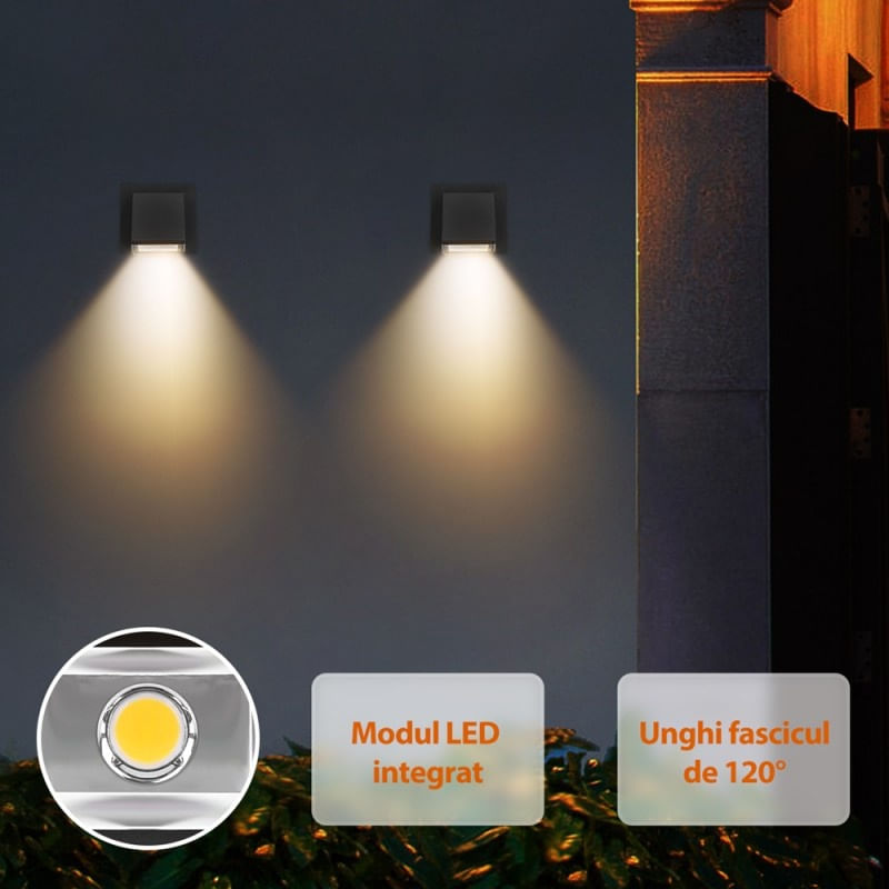 Aplica LED De Perete Pentru Exterior Techstar® CM-DM-BD01, Putere 3W, Culoare Lumina 3000K, 400 lm, 8 x 8 Cm, IP 65 - 1 | YEO
