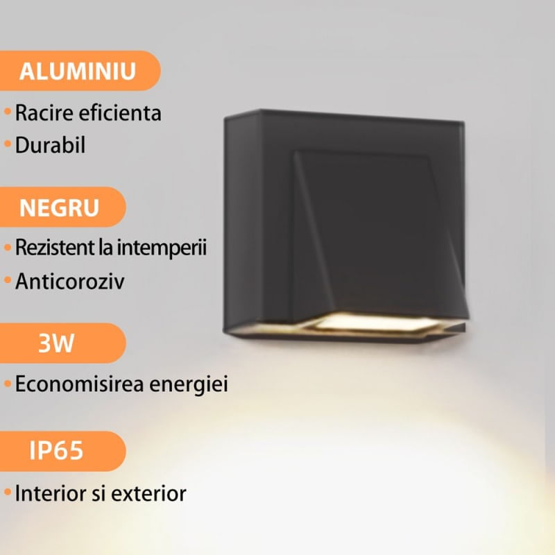 Aplica LED De Perete Pentru Exterior Techstar® CM-DM-BD01, Putere 3W, Culoare Lumina 3000K, 400 lm, 8 x 8 Cm, IP 65 - 4 | YEO