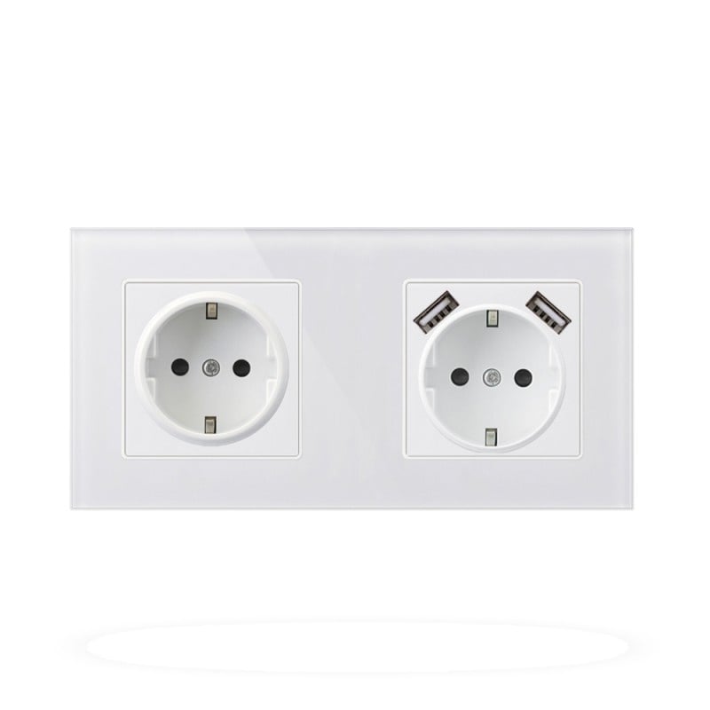 Priza Techstar® Crystal TSU2, Dubla, 2 x USB, 2.1 A, Culoare Alb Frost, Sticla Securizata, 16A - 1 | YEO