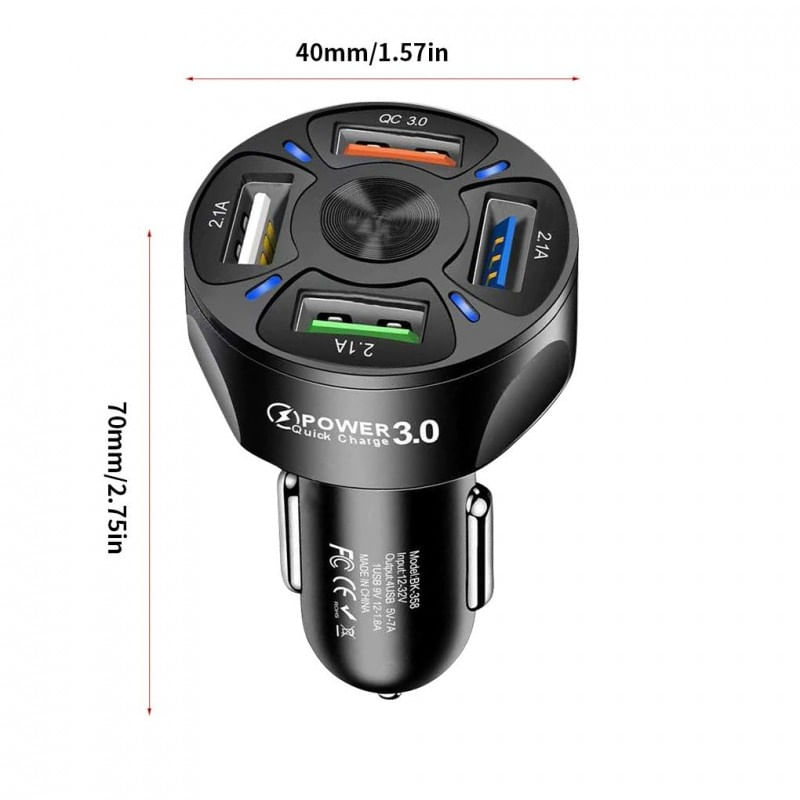 Incarcator Auto Techstar® T-14, 1 USB x QC3.0, Incarcare Rapida 3 USB x 2.4A, Negru - 2 | YEO