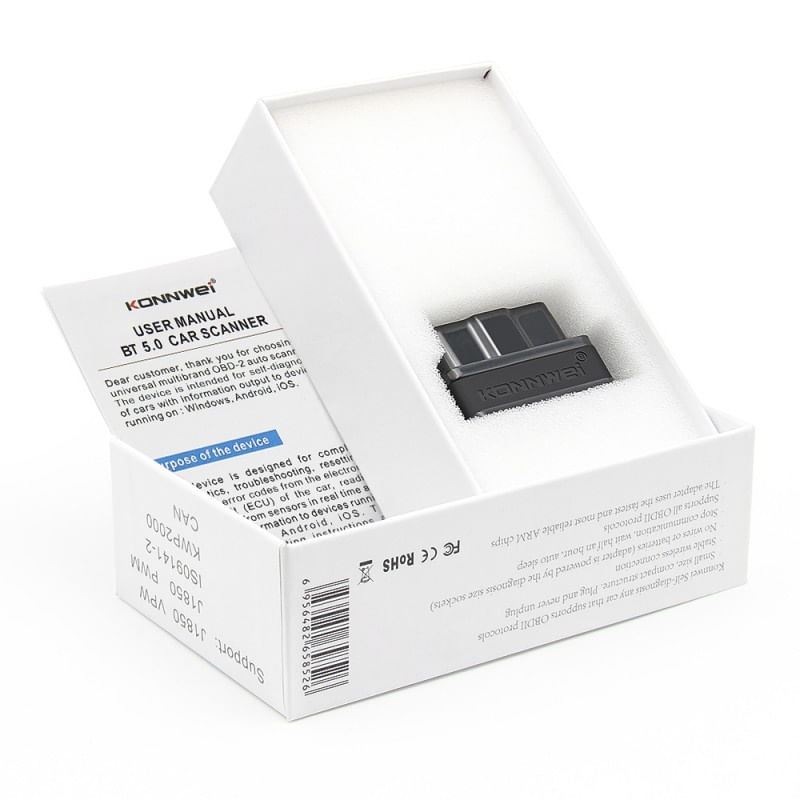 Diagnoza auto OBD2 KONNWEI KW901, Bluetooth 5.0, Buton ON-OFF, compatibil Android iOS, ELM 327 OBDII, Negru