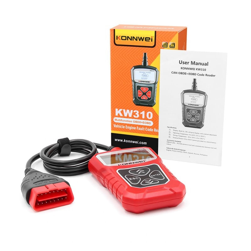 Diagnoza OBD2 KONNWEI KW310, Red, Afisare Erori + Descriere, Resetari, Live Data, ELM 327 OBDII - 1 | YEO