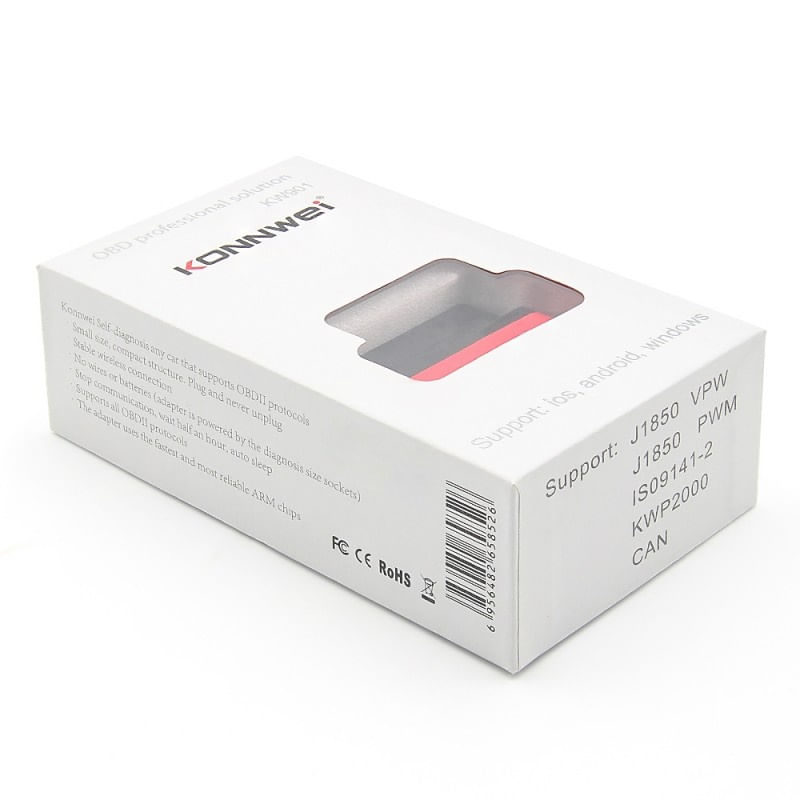Diagnoza auto OBD2 KONNWEI KW901, Bluetooth 5.0, Buton ON-OFF, compatibil Android iOS, ELM 327 OBDII, Negru/Rosu - 2 | YEO