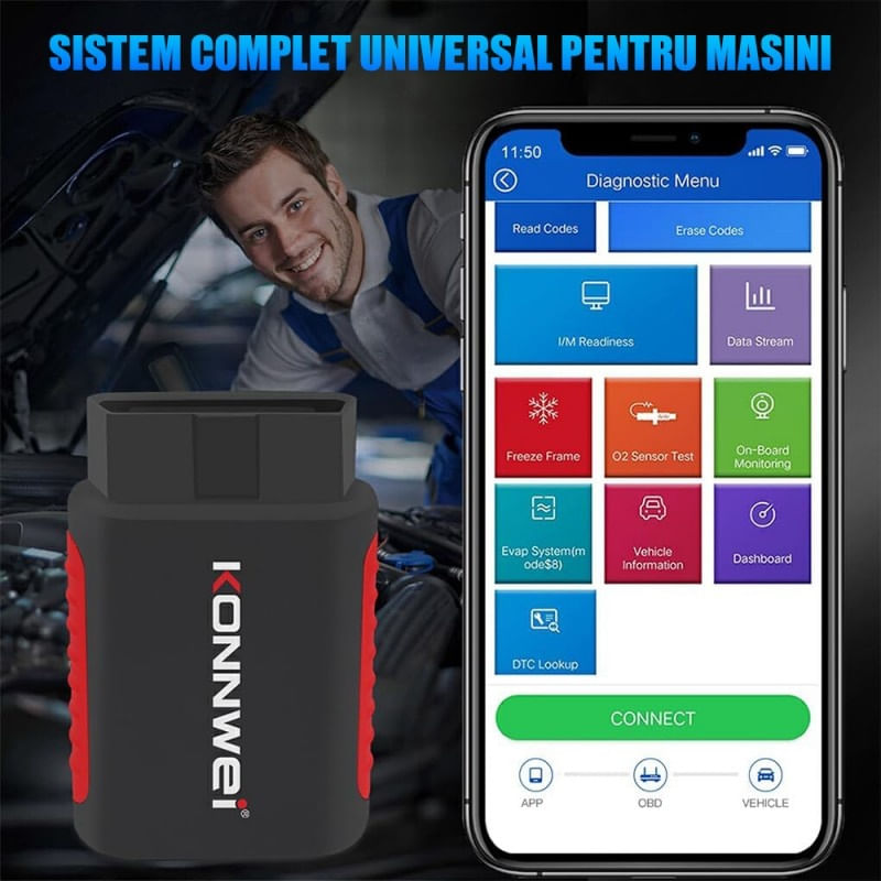 Instrument De Scanare Si Diagnosticare Auto, Konnwei Kdiag, OBD2, Bluetooth 5.0, 9 - 18 V, Compatibil Cu Android si - 4 | YEO