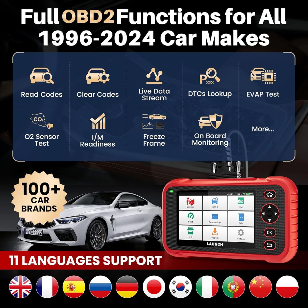 Tester Diagnoza Auto LAUNCH X431 CRP129E V2.0, Cititor de Coduri OBD2, Suport pentru 10 Moduri de Testare, Ecran Color - 1 | YEO