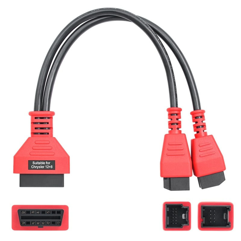 Cablu Adaptor De Diagnosticare Techstar® OBD2 Cu 12 Pini La 8 Pini Pentru Chrysler, Negru/Rosu - 2 | YEO
