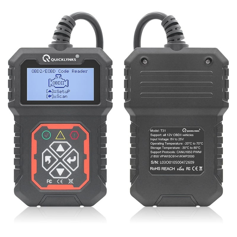 Dispozitiv de diagnosticare auto si citire coduri Quicklynks T31, OBD2, Afisaj LCD, DC 8-25V, Citire/Stergere Coduri si - 4 | YEO