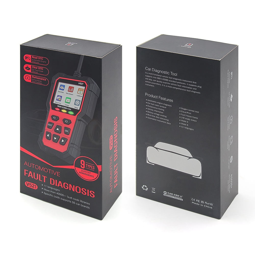 Tester Diagnoza Multimarca Techstar V521, Scanner OBD2 EOBD CAN, Citeste peste 4000 coduri eroare, ARM 32-bit Cortex-M