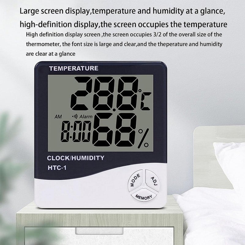 Termometru si higrometru digital de camera Techstar® HTC-1, afisare Ora, Temperatura, Umiditate, Alb - 4 | YEO
