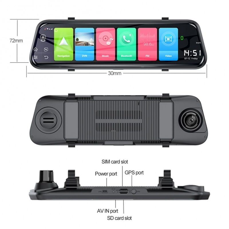 Camera Auto Dubla Tip Oglinda Techstar® Z9 Plus, Android 8.1, 4G si WiFi, 9.66