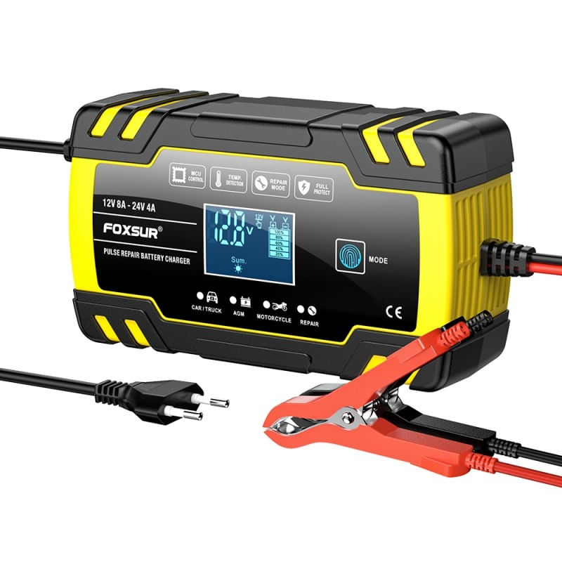 Incarcator Baterie Auto Cu Microprocesor Foxsur B0228-Y, 12/24V, 4/8A, Display LCD, Functie De Reparare Cu Puls