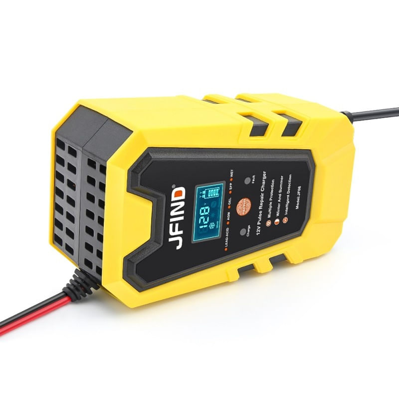 Incarcator Inteligent pentru Baterie Auto Jfind, 12V, 6A, 90W, Functie Puls de Reparare, Afisaj LCD, Masina, Camion