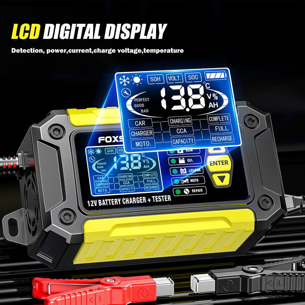 Incarcator si Tester Baterie FOXSUR FTC-1206 2-in-1, 12V/6A – Redresor Inteligent pentru Baterii Auto si Moto - 3 | YEO