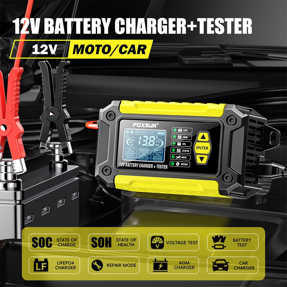 Incarcator si Tester Baterie FOXSUR FTC-1206 2-in-1, 12V/6A – Redresor Inteligent pentru Baterii Auto si Moto - 4 | YEO