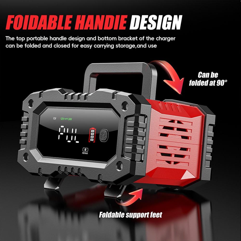 Redresor Auto Digital Foxsur FPT-200, Incarcator Automat 12V/24V 20A pentru Baterii 6Ah-300Ah, Ecran LCD