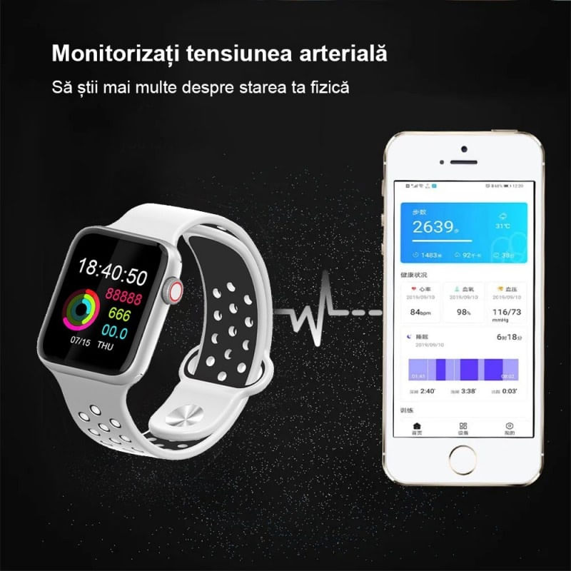 Ceas Smartwatch Techstar® T55, 1.3 Inch IPS, Monitorizare Cardiaca, Tensiune, Sedentarism, Bluetooth 5.0, 2 curele - 1 | YEO
