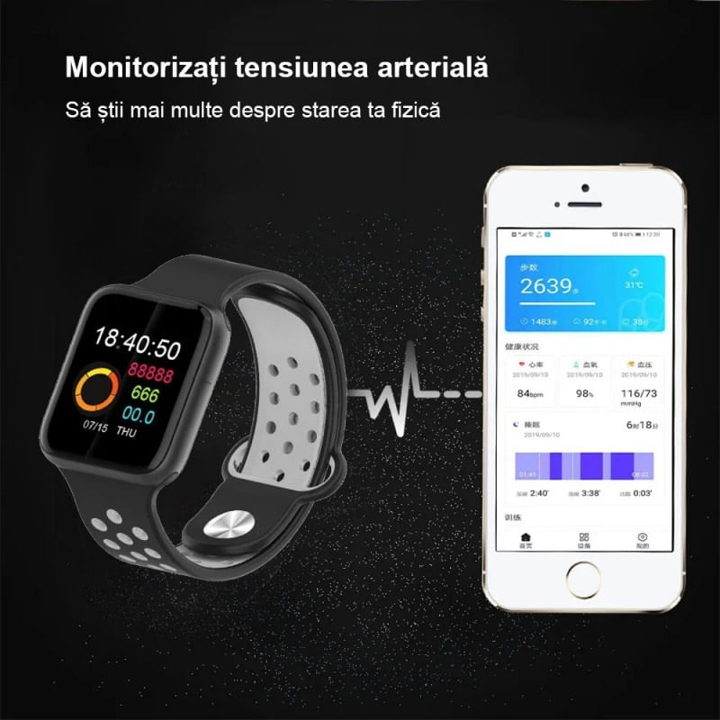 Ceas Smartwatch Techstar® T55, 1.3 Inch IPS, Monitorizare Cardiaca, Tensiune, Sedentarism, Bluetooth 5.0, 2 curele - 4 | YEO