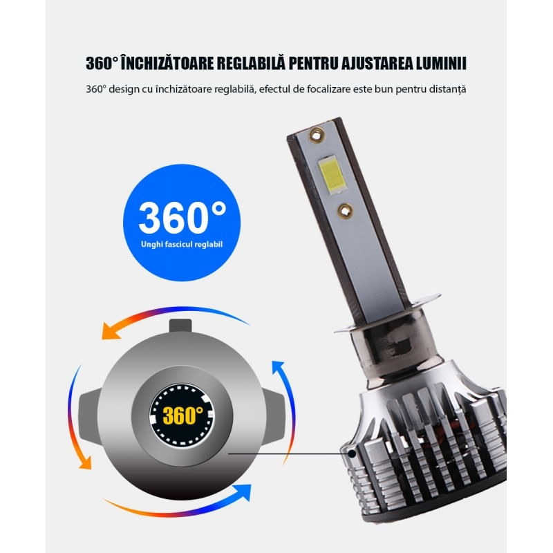 Set 2 LED-Uri Auto Techstar® V8, 9005, 120W, 12-24V, 15000 Lumeni, 6000K, Unghi Fascicul 360°, CSP 3570, Canbus - 2 | YEO