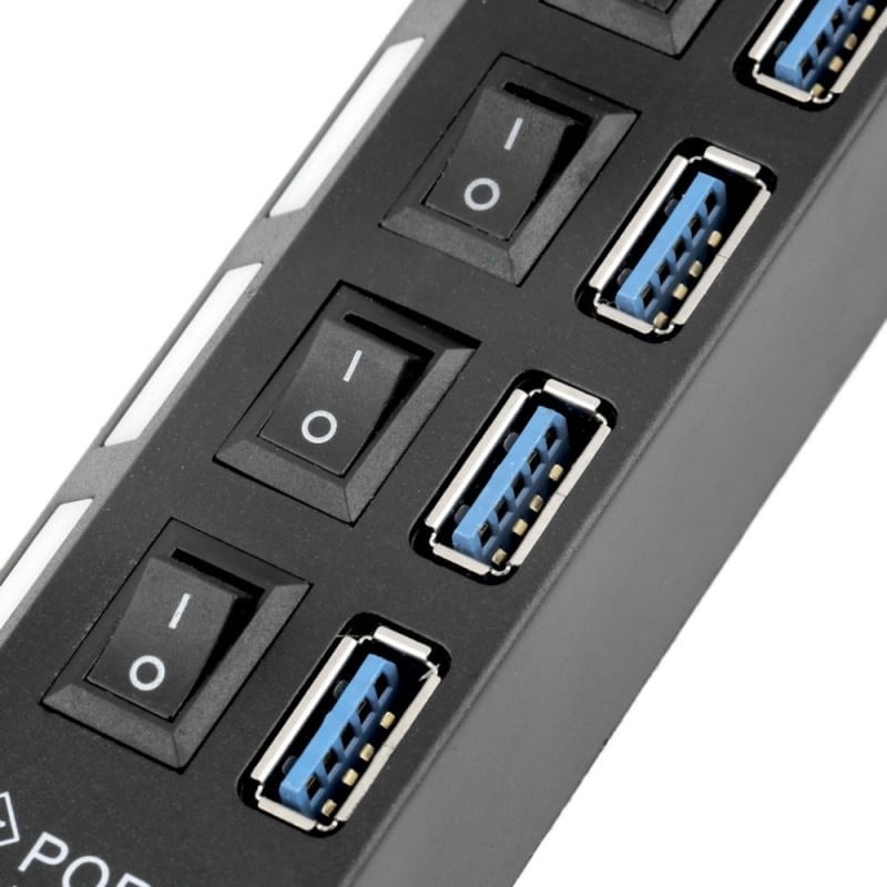 USB Hub Techstar® HB4, 3.0 High Speed, 4 Port USB 3.0, Buton On/Off, Conexiune USB 3.0 de mare viteza, USB - 1 | YEO