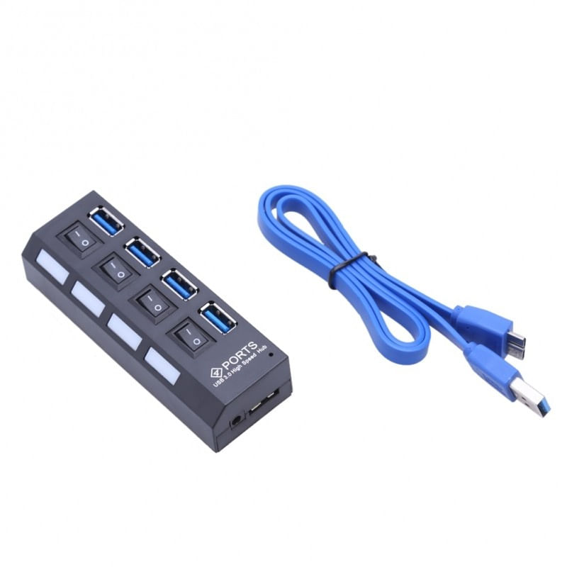 USB Hub Techstar® HB4, 3.0 High Speed, 4 Port USB 3.0, Buton On/Off, Conexiune USB 3.0 de mare viteza, USB - 4 | YEO