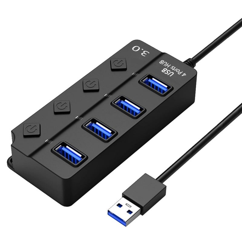 Hub USB cu 4 porturi Techstar® HUBA0701, 1 x USB 3.0, 3 x USB 2.0, indicator LED pentru putere, comutator independent - 3 | YEO