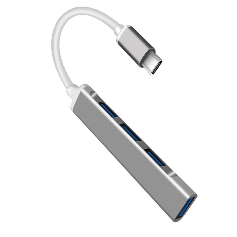 USB HUB Techstar® Diviso, USB Type-C la 4 x USB 3.0, Aluminium, Compact, Usor, OTG, Argintiu