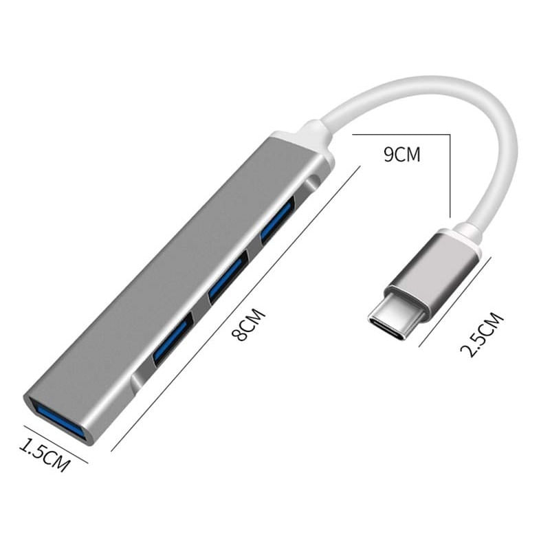 USB HUB Techstar® Diviso, USB Type-C la 4 x USB 3.0, Aluminium, Compact, Usor, OTG, Argintiu - 3 | YEO